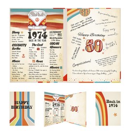 Holkcog 50th Birthday Party Decorations Guestbook for Women Men,Creative Vintage Back in 1974 Signature Board Book, Great 50th for Men, 50 Years Old Birthday Party Card Supplies