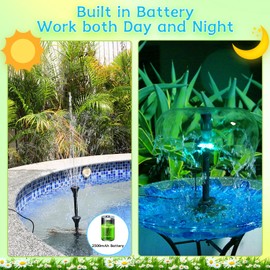 AMZtime Solar Water Pump Fountain, 20W Solar Water Pump Outdoor, 2500mAh Battery for Solar Powered Pond Pump, Long Cord Length for Pond, Pool, Fish Pond, Garden, Small Waterfall