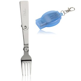 Milu Folding Fork Made of Stainless Steel - Camping Cutlery as a Pendant with case - Suitable for Thermal containers, Travelling, Outdoor & School