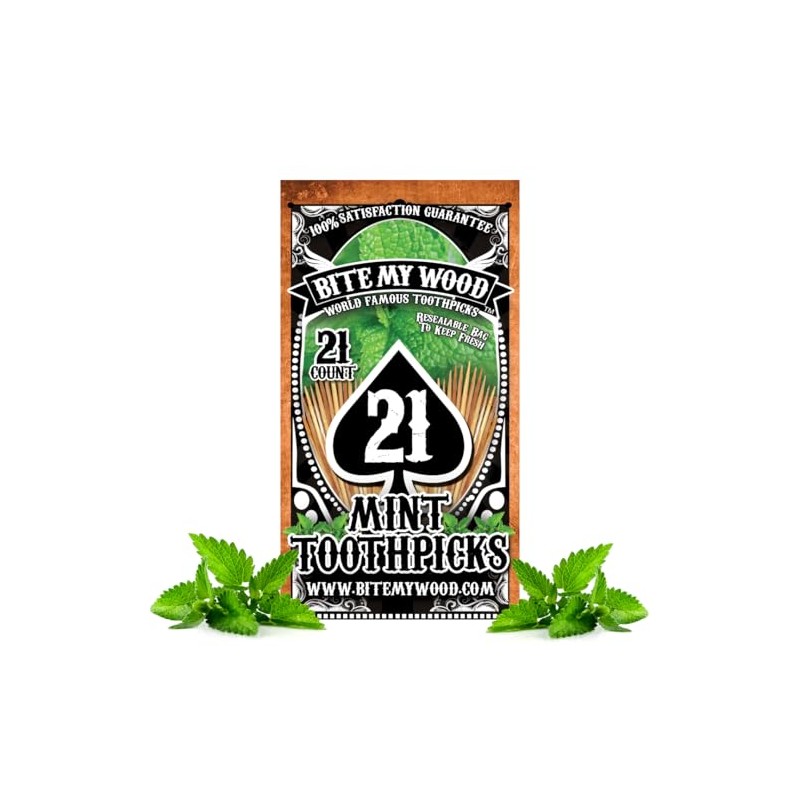 BiteMyWood Mint Toothpicks, 21 Count X 3 Bags Resealable Bag
