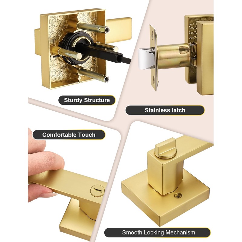 Tinewa 1 Pack Brushed Gold Door Handle Interior Privacy Door