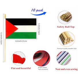 10 Pack Palestine Flags - PSE Handheld Flag-Desktop Flag-5x8 In, Palestinian Mini Flag. Suitable For Party Decorations, Store Displays, Bar Decorations And National Day Parades.