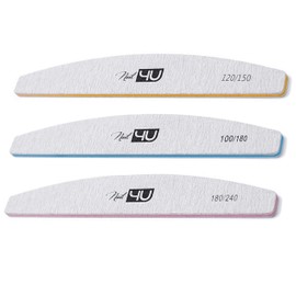 Set of 3 Nail Files Half Moon Professional Emery Boards for False Nails Acrylic Gel Tips Manicure tools by Nail4U Double sided Nail File Different Gradation 120/150 100/180 180/240 Grit