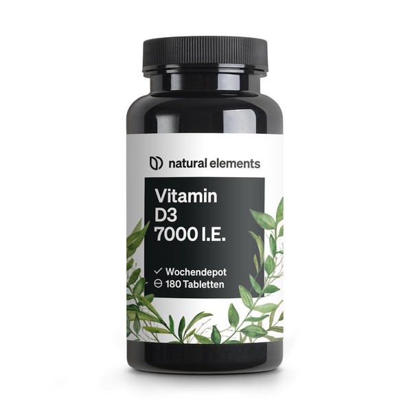 Vitamin D3 7000 IU - 180 Tablets - The Sun Vitamin as a Weekly Depot - High Dose, without Unnecessary Additives - Produced in Germany & Laboratory Tested