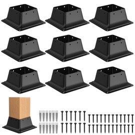 FMhotu 4x4 Post Base 9Pcs, Internal 3.5"x3.5" Heavy Duty Powder-Coated Steel Post Bracket Fit for Standard Wood Post Anchor, Decking Post Base for Deck Porch Handrail Railing Support with Screws
