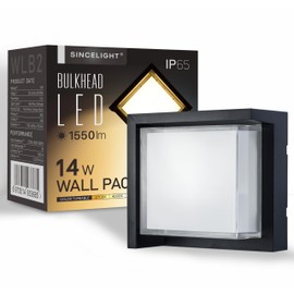 SINCELIGHT 14W LED Outdoor Wall Light, IP65 Waterproof, Modern Decorative Wall Sconces, Hardwired, Wall Mounting Bulkhead, Square, Color Turnable from Warm White to Cool White (WLB2)