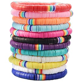 HYHONEY 12pcs Friendship Bracelets Beaded Bracelets Heishi Bracelet Cute Bracelets Stack Vinyl Clay Disc Bead Surfer Stretch Summer Beach Bracelets For Women Preppy Bracelets