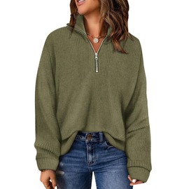 Plus Size Sweaters for Women 1/4 Zip Pullover Polo Long Sleeve V Neck Casual Green Tops Knitted Lightweight Cozy Warm Tiktok Teacher Grandma Sweatshirts Solid Color Fall Winter 3XL 22W 24W