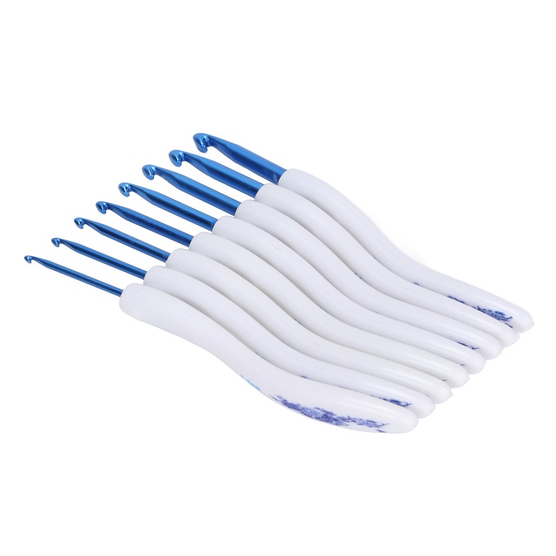 8pcs Crochet Hooks Curved Soft Handle Comfortable Portable Knitting Tool