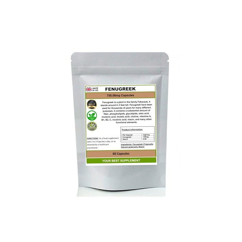Fenugreek Capsules 750mg 100% Natural (No additive No Fillers) High