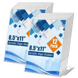 StyEdEk 8.5x11 Inch Acrylic Sign Holder Clear Plastic Table Paper Display Stand L-Shape Vertical Menu Holder Stand Picture Photo Flyer Display Stand for Desktop Flyers, Documents, Office, Restaurants (12 Pack 8.5x11 Inch)