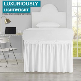 Ruffled Bed Skirt - Extra Long Tailored Drop - 100% Microfiber - White, Twin XL/32 Drop