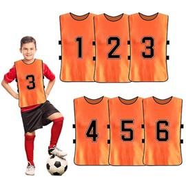 Soccer Scrimmage Practice Vests,6 Pack SprotsTrainingVests,ReversibleNumberedSoccerTeamPennies with Belt,Soccer Pinnies Quick Drying Football Team Jerseys for AdultYouthKids (Orange, L)