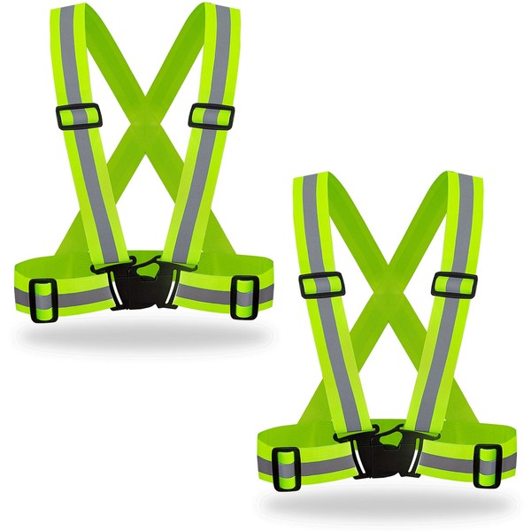 DUSKCOVE 2 Pack Hi Vis Safety Vests - Adjustable Bright Neon Color High Visibility Reflective Safety Straps Gear for Traffic Control, Running, Cycling