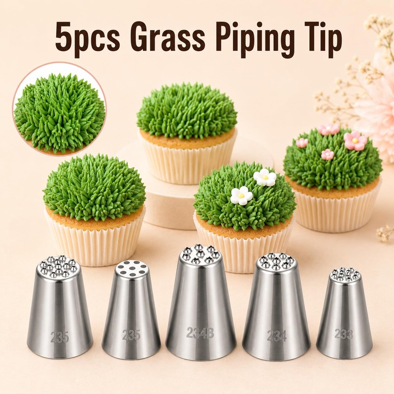 HJZHII 5 Pcs Grass Piping Tip, Stainless Stee Grass Icing