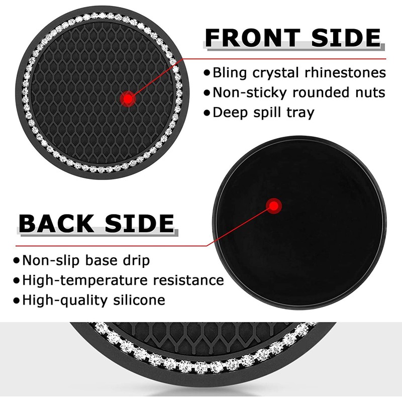 2 Pcs Black Bling Car Cup Holder Insert Coaster Anti-Slip