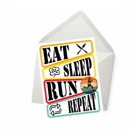 PICTURE THIS PRINTS Eat Sleep Run Repeat Funny Running-Themed Greeting Card, Card for Runner with Envelope, Running Birthday Card for Him Her Mom Dad Friend Brother Sister, 5x7 Inches