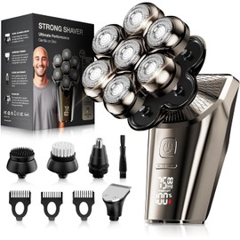 7D Portable Head Shavers for Bald Men, 9-in-1 Detachable Upgraded IPX7 Waterproof Dry/Wet Magnetic Floating Electric Razor with LED Display for Nose Hair, Beard, and Other Body Hair