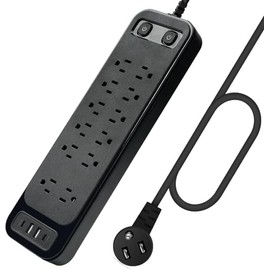 Sozomo Enchufe Plano,Multicontacto Regleta Extension Electrica con Protector Supresor de Picos Voltaje, 1,8 M, Enchufe Plano, Regleta USB con 12Toma d