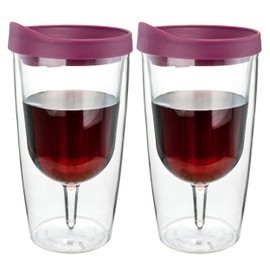Southern Homewares 10oz Merlot Red Lid Wine Tumbler, 2-Pack – Insulated Double Wall Acrylic with See-Through Cup