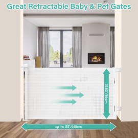 55 inch Retractable Baby Gates, EZIGO Extra Wide Baby Gate for Large Opening Extra Long Mesh Gate for Kids or Pet Dog Gate Child Safety Gate for Stairs Hallways Doorway Indoor Outdoor, White