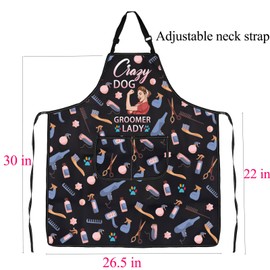 FUSTMW Crazy Dog Groomer Lady Apron Dog Groomer Aprons for Women Dog Grooming Apron with Pockets Dog Hair Cutting Apron (Crazy Dog Groomer Lady Apron)