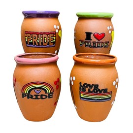 Set of 4 Pride Cantarito Cup - Set Clay Cantarito - Handmade Cups - Made in Mexico - Cantaritos de Barro- Mexican Margarito Cups - Bloody Mary Cups - Cocktail Cups