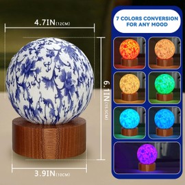 CXTVOVZSSY Moon Lamp Bluetooth Speaker Night Light, 4.7 inch 7 Colors Musical Moon Light with USB, Adults Kids Bedroom Living Room Décor, Blue White Flower Printed