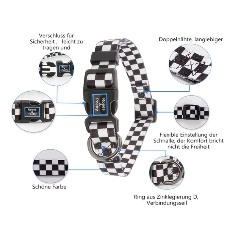 Cosyhome london Dog Collar With Checkered Patterns,Adjustable Durable Puppy Collars