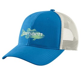 Carhartt Men's 105694 Canvas Mesh-Back Fish Graphic Cap, Azure Blue, One size