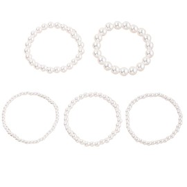 Layered White Pearl Bracelets for Women 5 Pcs Stackable Pearl Stretch Bracelet Dainty Layering Faux Pearls Bracelets Multi Layer Pearls Beaded Bracelet for Bride Bridesmaids