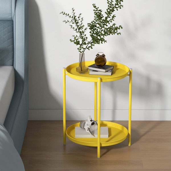 Grand patio 2-Tier End Table, Round Metal Side Table with