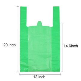 LazyMe 12 x 20 inch Plastic Green T Shirt Bags, Handle Shopping Bags, Multi-Use Large Size Merchandise Bags, Green Plain Grocery Bags, Durable (100, Green)