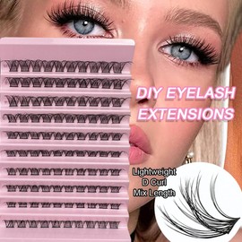 Lash Clusters, 100Pcs DIY Individual Eyelash Extenisons Natural Look D Curl Cluster eyelashes 8-16MM Reusable Individuals DIY at Home (#04)