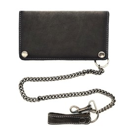 Lemasi Biker Wallet with Chain Natural Hunter Leather Wallet with RFID Protection Skull, Grey Neutral Long, Contemporary