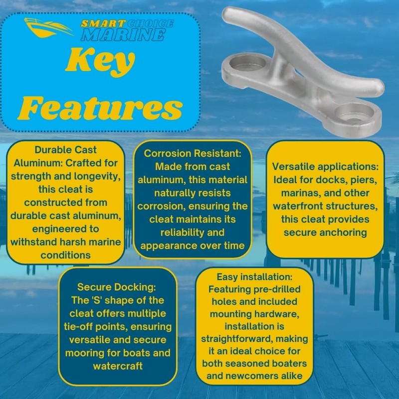 Smart Choice Marine Cast Aluminum S Dock Cleat (10", 2-Pack)