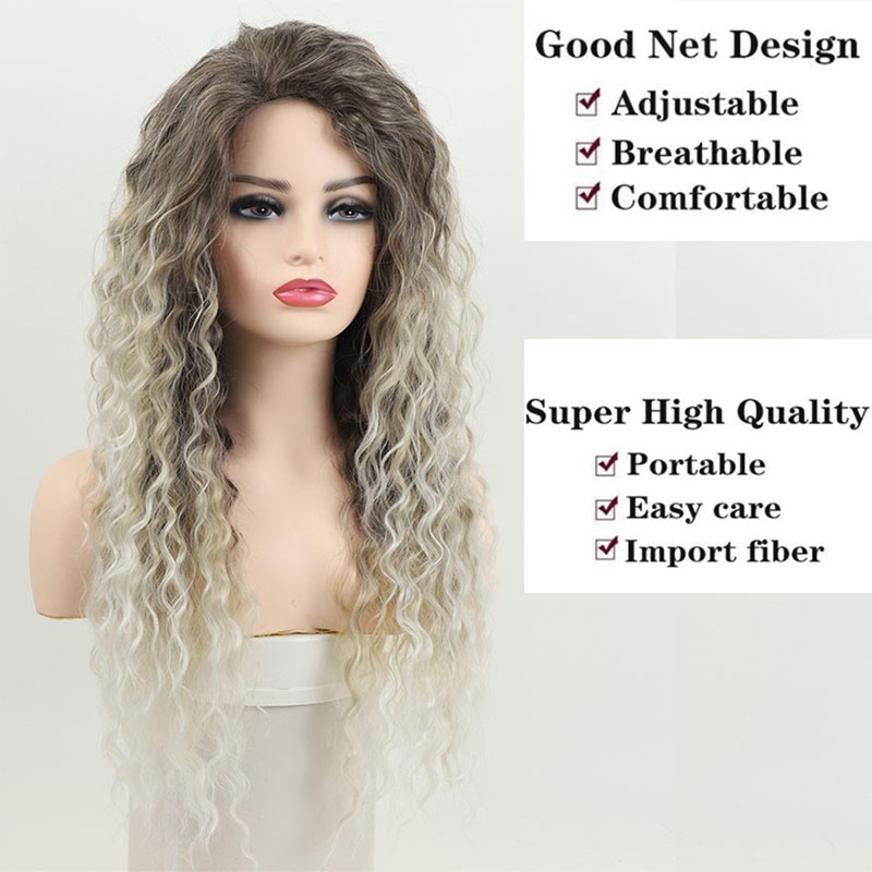 Ynuvigrate Long Curly Wavy Ash Blonde Wig for Women Daily