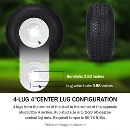 Parts-Diyer 18x8.5-8 Lawn Garden Turf Tire with Rim Set of 2,4 Lug 4" Center, 2.83" Center Bore,4 Ply 18x8.5-8 Turf Saver Tire for Garden Tractor Riding Mover