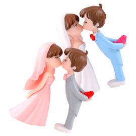 Outanaya 2pairs Couple Figurine of Wedding Bride and Groom Statues Cute Landscape Decor for Valentine Day Anniversaries and Home Decoration