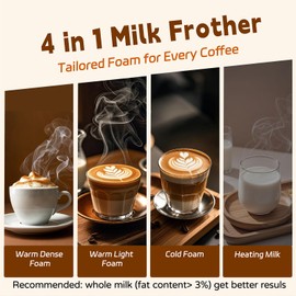 Huogary 4-in-1 Milk Frother, Electric Milk Frother and Steamer, Automatic Milk Steamer for Warm and Cold Milk Foam(4.4oz), Milk Warmer (10oz) and Frother for Coffee, Latte, Cappuccino Black