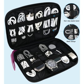 Electronics Organizer Travel Case – Portable Waterproof Tech Accessory Bag for Cables, Chargers, Watch Straps & Gadgets with Zipper, Hanging Strap & Elastic Compartments for Travel, Office, Daily Use