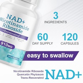 Suplemento liposomal NAD Resveratrol - Ribosida de nicotinamida y quercetina - Suplementos NAD de alta pureza para antienvejecimiento, concentración y