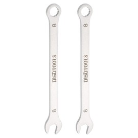 sourcing map 2pcs Thin Combination Wrench Metric 8mm Torx Ended Box 15 Degree Offset Open End Stainless Steel, Silver Tone