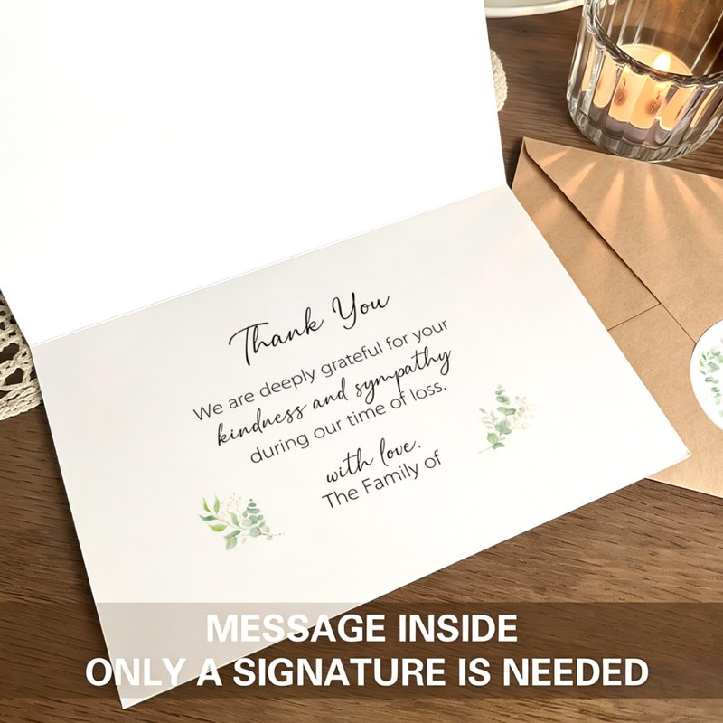 HiABNRT 25 Funeral Thank You Cards with Envelopes, 4x6in, Message