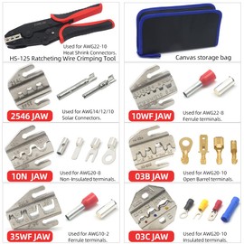 CINLIN Ratcheting Wire Crimping Tools Set,For Heat Shrink Terminals, Non-Insulated, Open Barrel, Solar Conncetors, Insulated and Non-Insulated Ferrules,Crimping pliers + 6-jaw set,Crimp tool