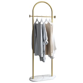 BUZUEY Gold Clothing Rack, Small Clothes Rack with Marble Base, Heavy-duty Coat Racks Freestanding for Boutiques,Modern garment racks for hanging clothes,Can Hang Jacket Garment, Hat, Scarf 20.5" W