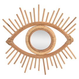 Nordic Makeup Mirror Rattan Woven Eye Shape Wall Hanging Mirror for Home Hotel Bathroom Decoration