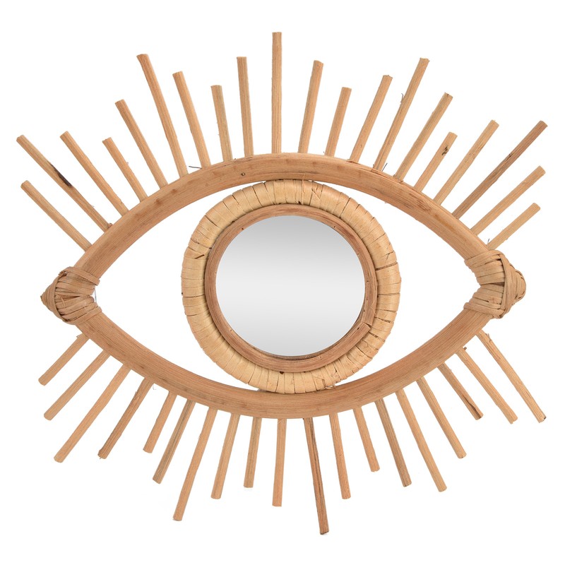 Nordic Makeup Mirror Rattan Woven Eye Shape Wall Hanging Mirror