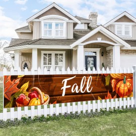 BlissYard Fall Banner 118 x 20 inchs Autumn Thanksgiving Outdoor Decoration Garden Fence Banner Fall Thanksgiving Leaves Pumpkin Yard Lawn Porch Hanging Decor