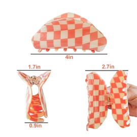 3 - Pack Multicolored Checkered Hair Claw Clips Medium - Sized Clips for All Hair Types, from Thin to Thick. Adorable Hair Accessories for Women and Girls (Blue pink green)